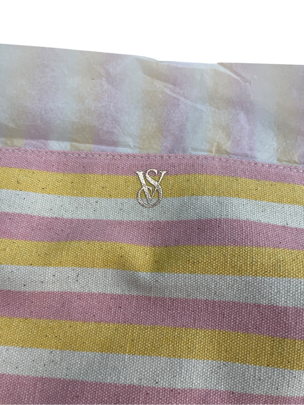 Victoria's Secret Pink & yellow and Cream Striped Canvas Tote NWT - Picture 3 of 6